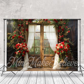 Aperturee - Red Rose Wood Door Curtian Forest Photo Backdrop